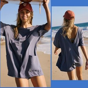 Free People Movement Hot Shot Tee Romper Indigo Blue Small NWT